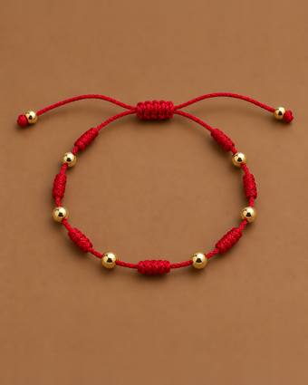 Pulsera 7 nudos roja con oro
