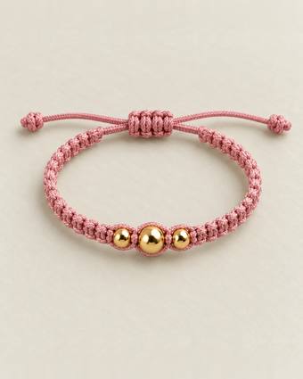 Pulsera de balines de oro 14k, cordón rosa