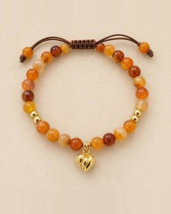 Pulsera de ágata naranja con corazón