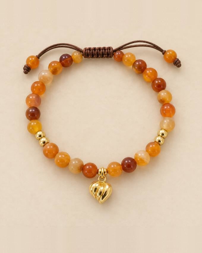 Pulsera de ágata naranja con corazón