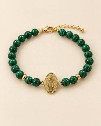 Pulsera de malaquita con Virgen Milagrosa