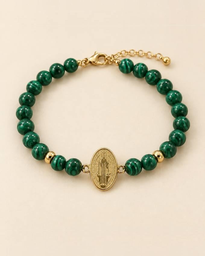 Pulsera de malaquita con Virgen Milagrosa