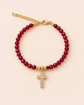 Pulsera roja con cruz de zirconias