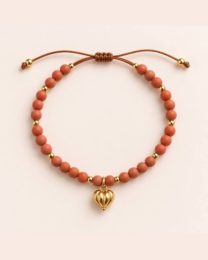 Pulsera de jaspe rojo con corazón