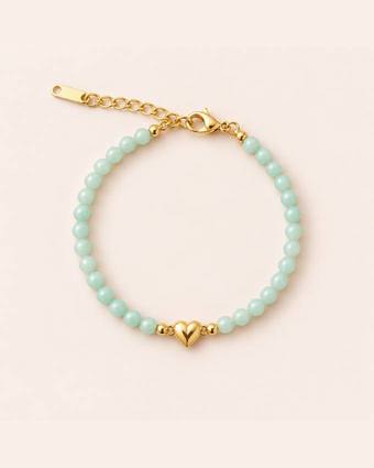 Pulsera menta con corazón dorado