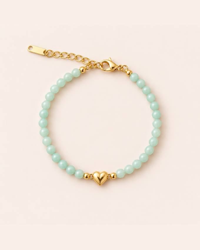 Pulsera menta con corazón dorado