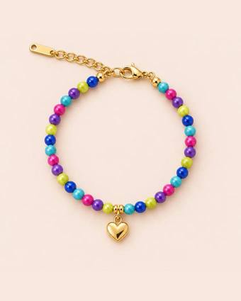 Pulsera multicolor con corazón dorado