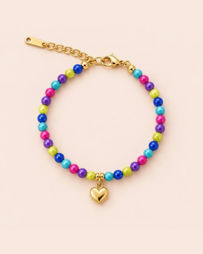 Pulsera multicolor con corazón dorado