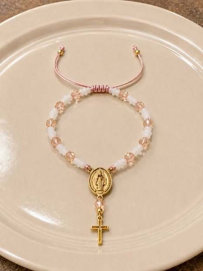 Pulsera rosario Virgen Milagrosa rosa