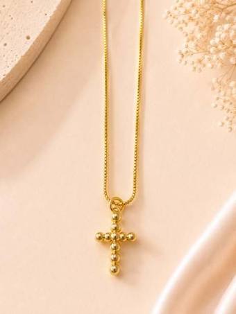 Cadena cruz de balines, laminado oro 18k