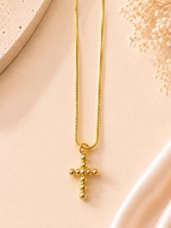 Cadena cruz de balines, laminado oro 18k