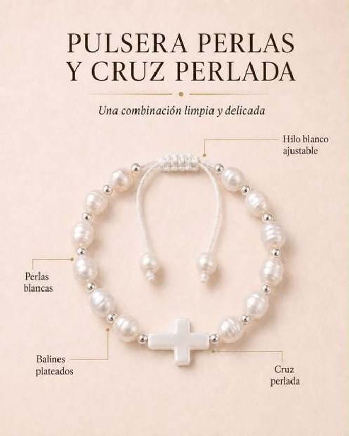 Pulsera Perlas y Cruz Perlada