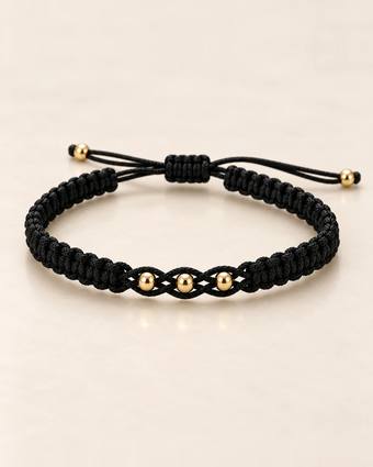 Pulsera hilo negro con balines de oro 14k