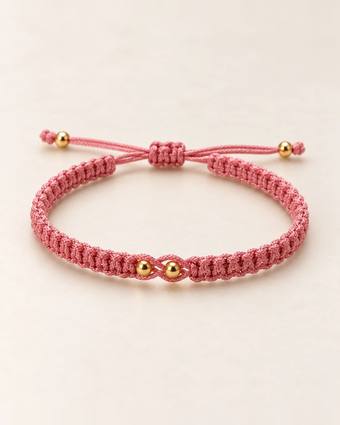 Pulsera hilo rosa con balines de oro 14k