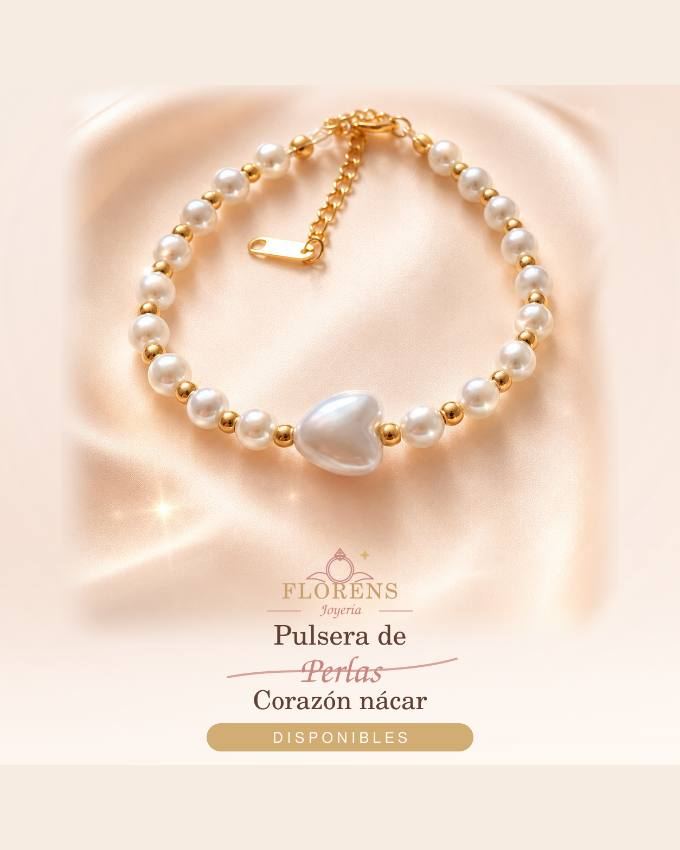 Pulsera de perlas con corazón de nácar