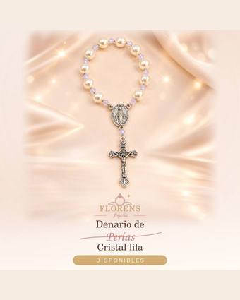 Denario de perlas con cristal lila
