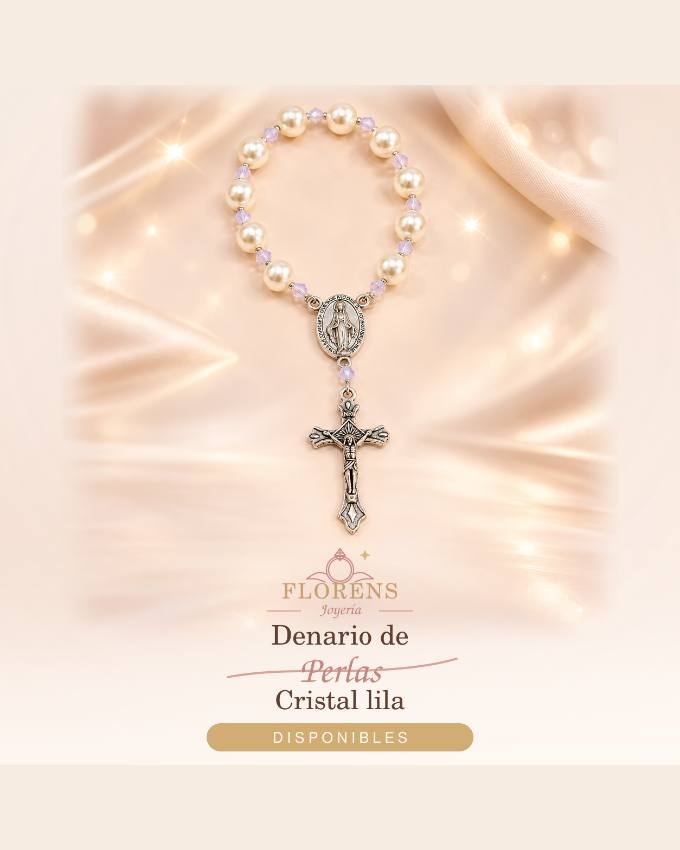 Denario de perlas con cristal lila