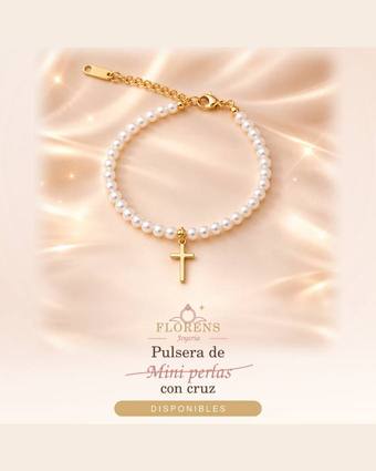 Pulsera de mini perlas con cruz