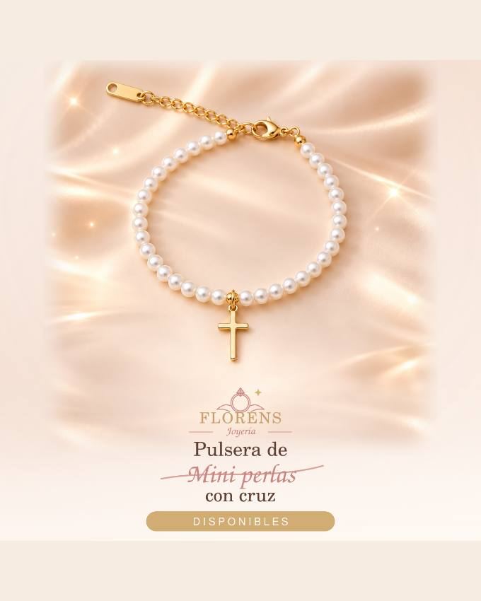 Pulsera de mini perlas con cruz