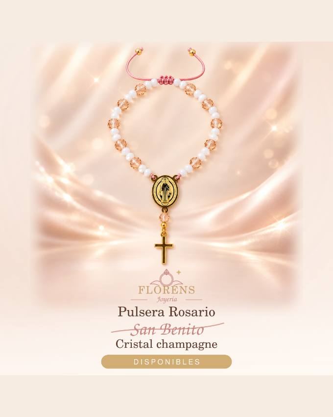 Pulsera rosario San Benito cristal champaña