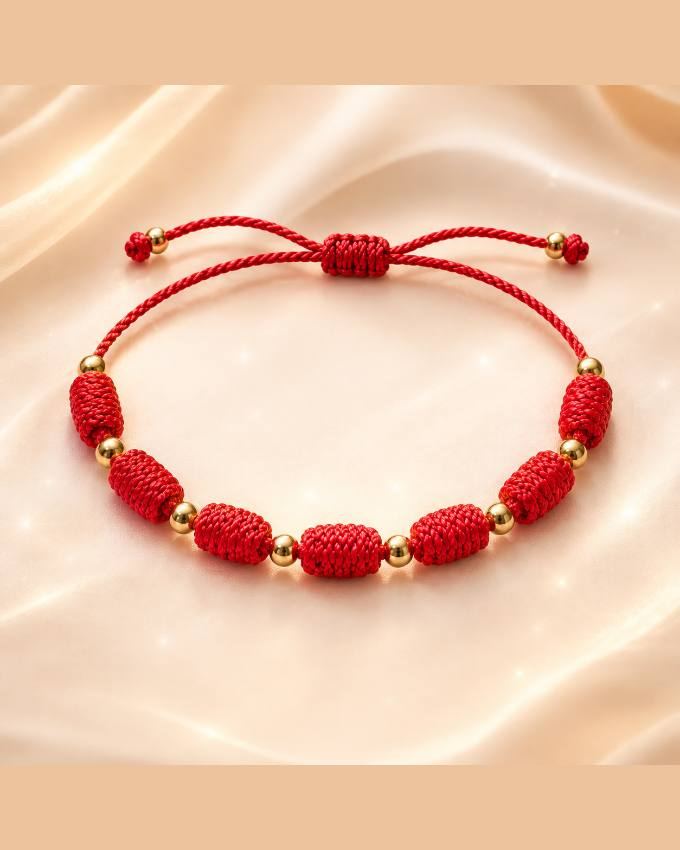 Pulsera de macramé rojo y oro