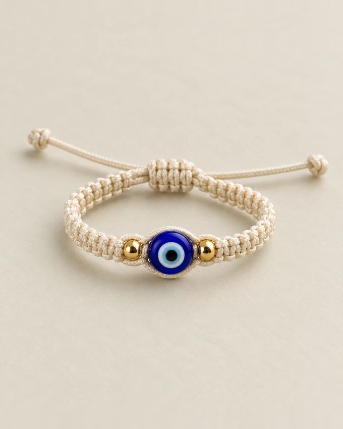 Pulsera ojo turco con balines de oro 14k