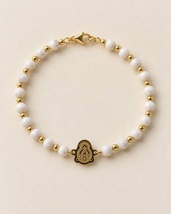 Pulsera de perla blanca con medalla de Suyapa