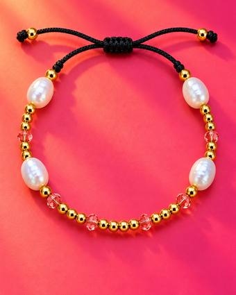 Pulsera de perla natural y cristal coral