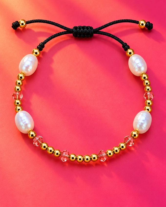 Pulsera de perla natural y cristal coral