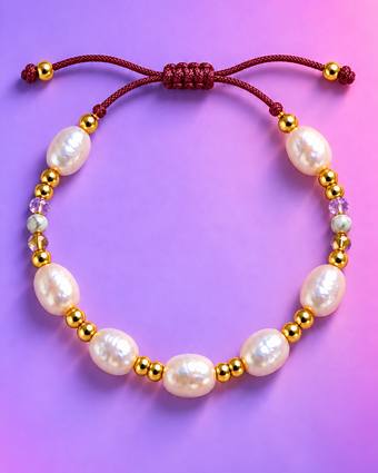 Pulsera de perla natural, cordón vino
