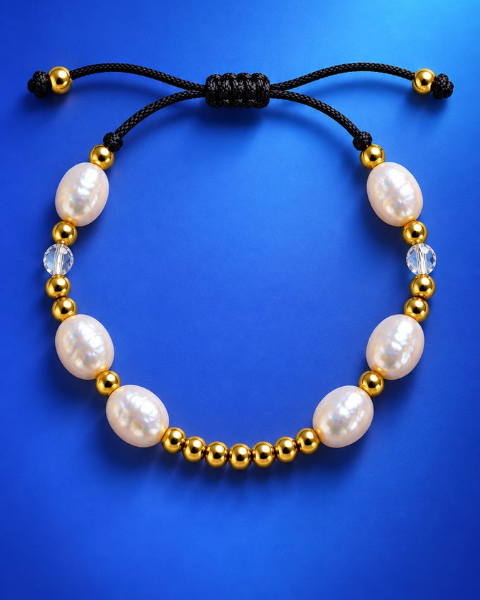 Pulsera de perla natural y cristal claro