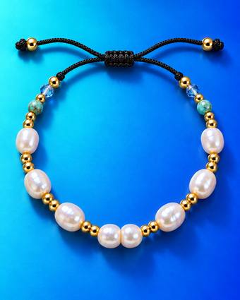 Pulsera de perla natural y cristal azul