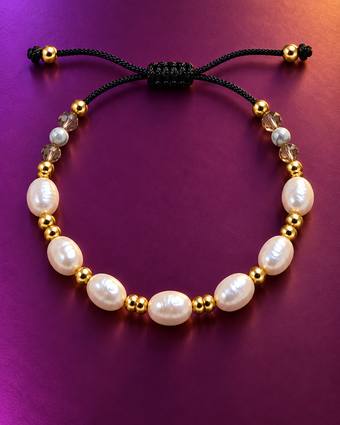 Pulsera de perla natural y cristal champán