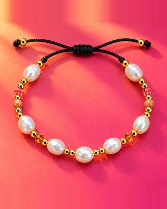 Pulsera de perla natural y cristal