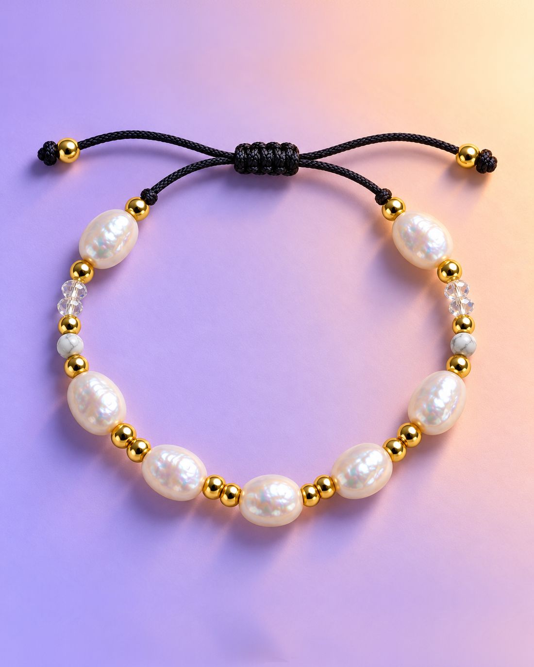 Pulsera de perla natural, nudo corredizo