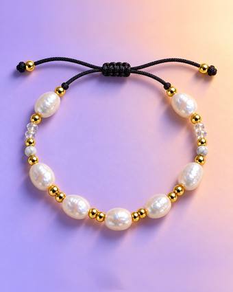 Pulsera de perla natural, nudo corredizo