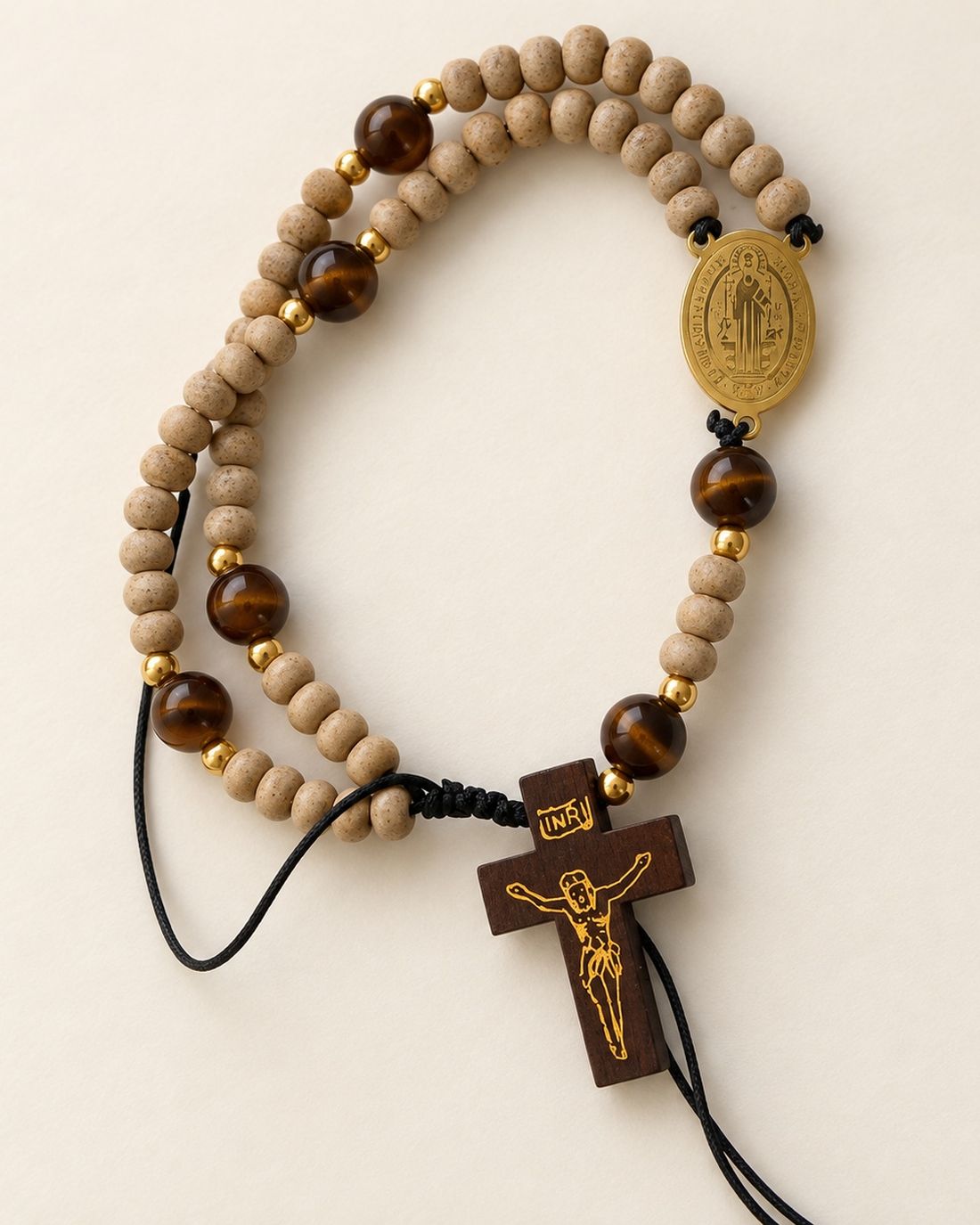 Pulsera rosario San Benito de ojo de tigre