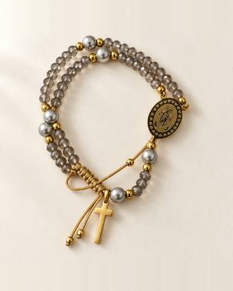 Pulsera rosario Guadalupe gris humo