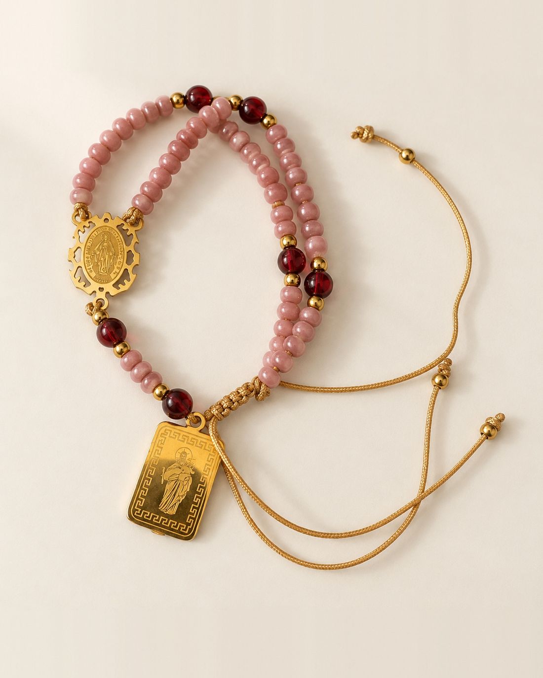 Pulsera rosario Milagrosa rosa y granate