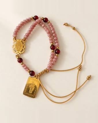 Pulsera rosario Milagrosa rosa y granate