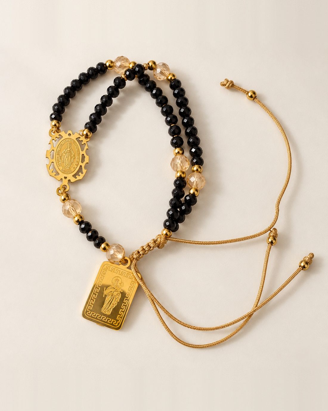 Pulsera rosario Milagrosa de ónix y champaña