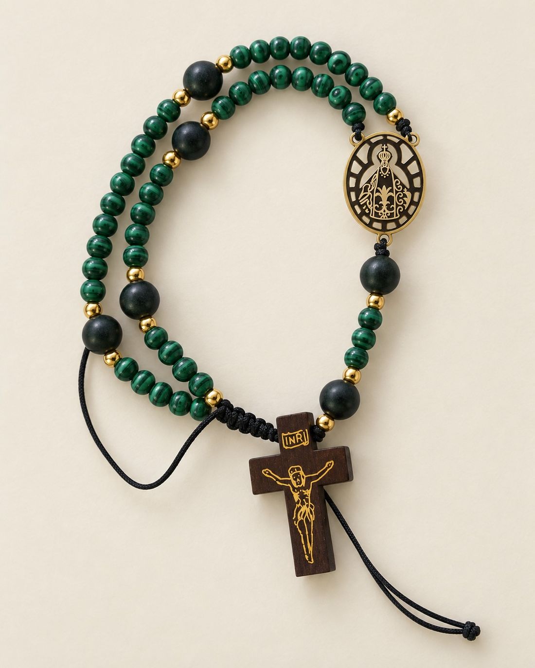 Pulsera rosario Suyapa de malaquita y ónix