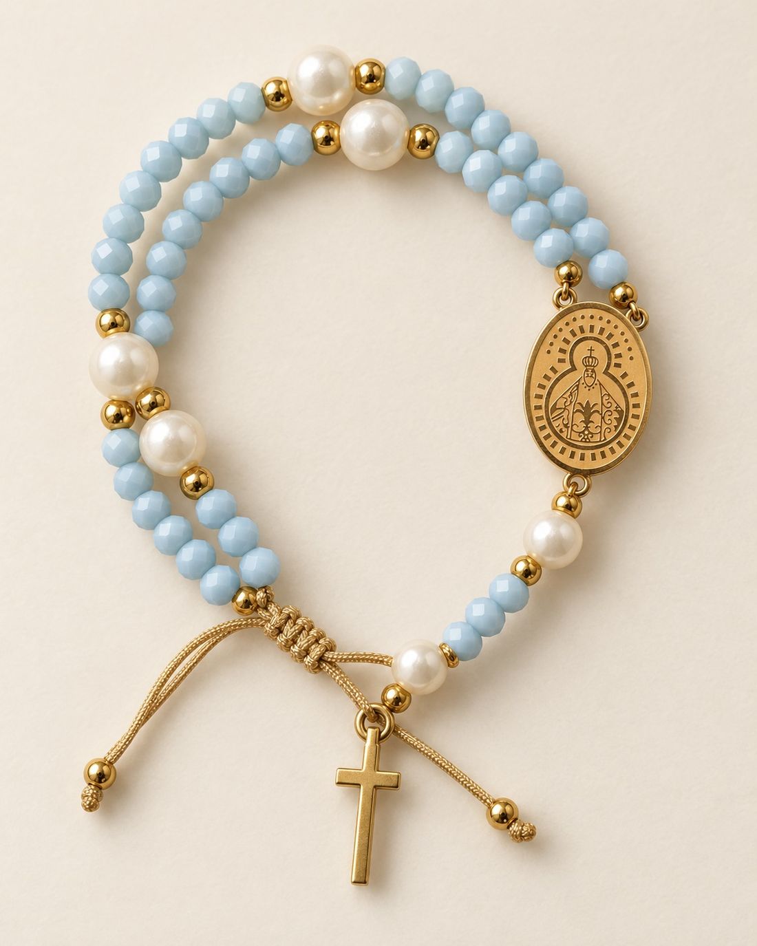 Pulsera rosario Suyapa de cristal azul cielo