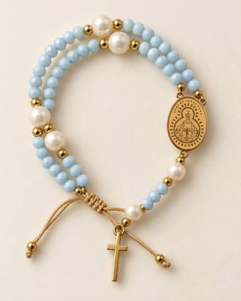 Pulsera rosario Suyapa de cristal azul cielo