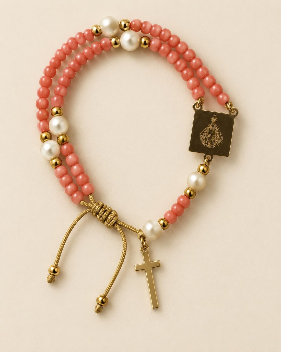 Pulsera rosario Suyapa de coral salmón