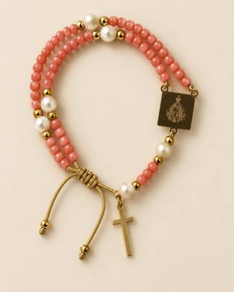 Pulsera rosario Suyapa de coral salmón