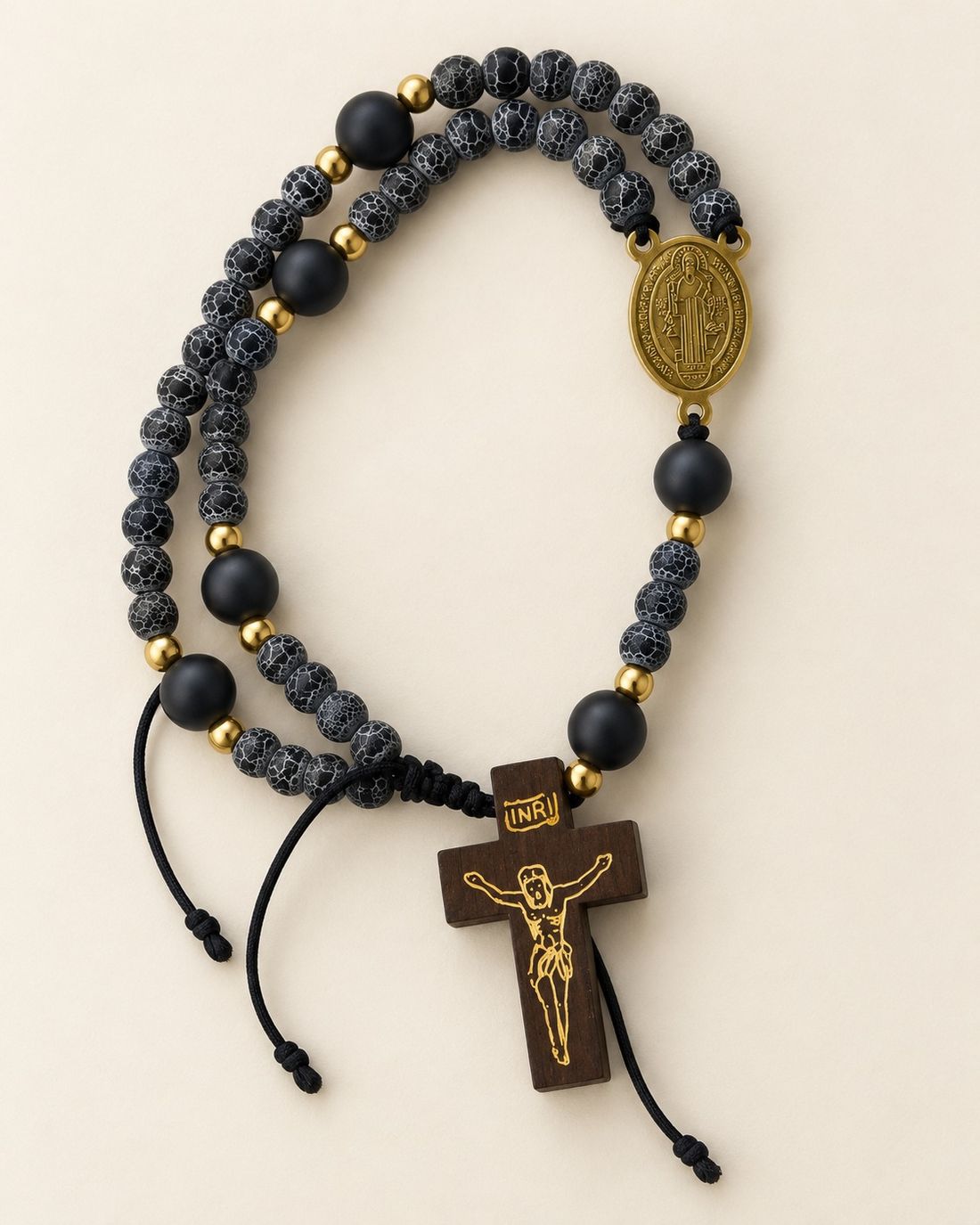 Pulsera rosario San Benito de ágata gris