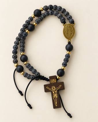 Pulsera rosario San Benito de ágata gris