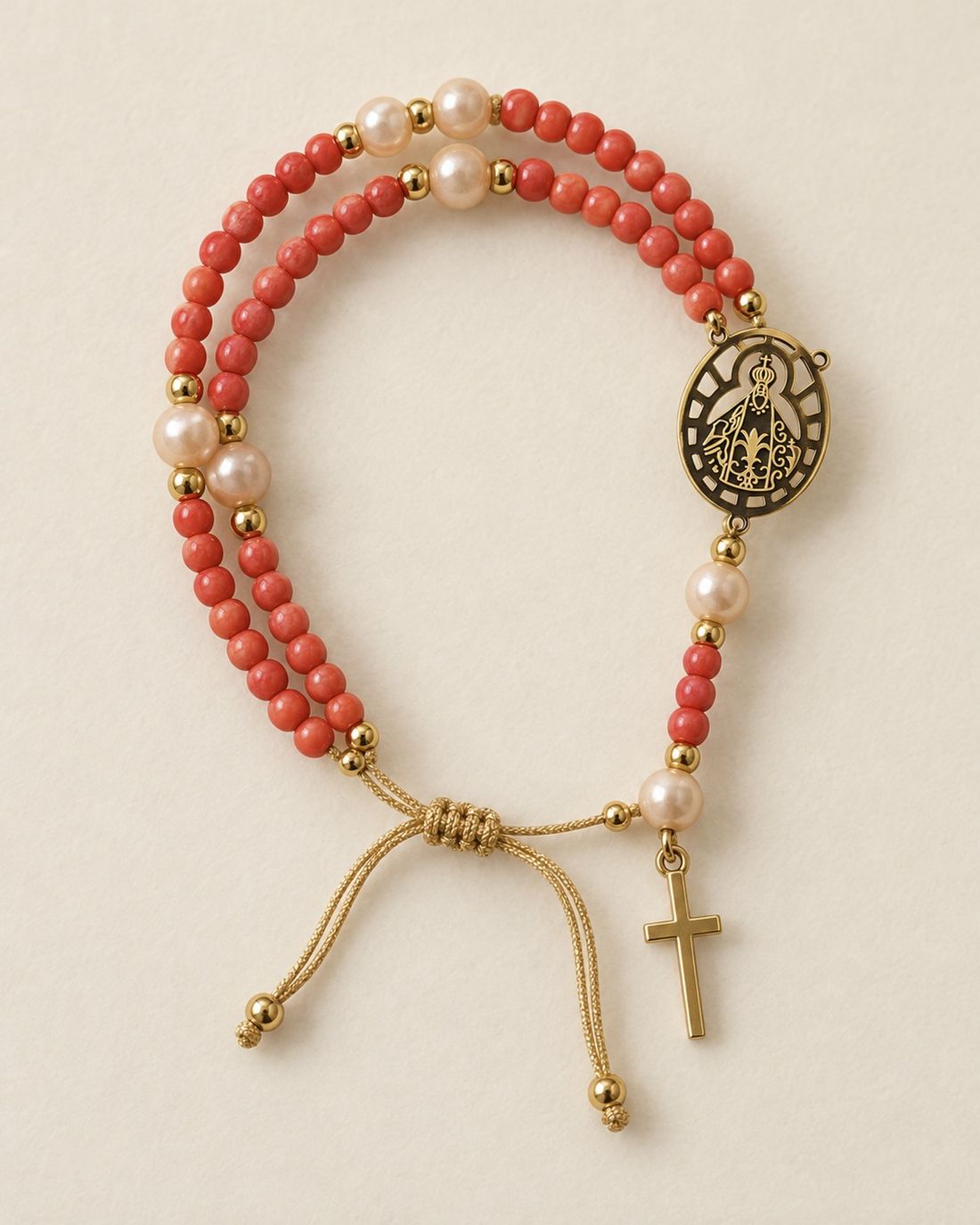 Pulsera rosario Suyapa de coral rosado