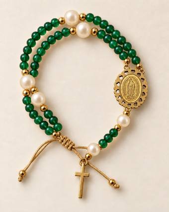Pulsera rosario Guadalupe de jade verde